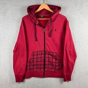 3rd Rail Hoodie Men Medium Red Black Zoo York Skater Y2K 90s Full Zip (pilling)